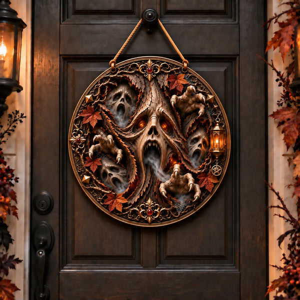 Hollow Chorus - Carved-Look Haunt Relief Round Wood Sign - main