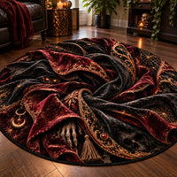 Midnight Spiral - Crimson and Gold Gothic Round Rug