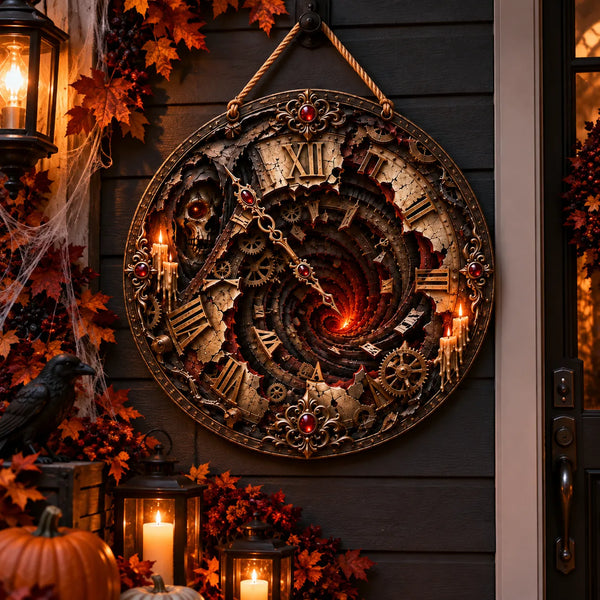 Hour of Embers - Gothic Clockface Round Wood Sign - main